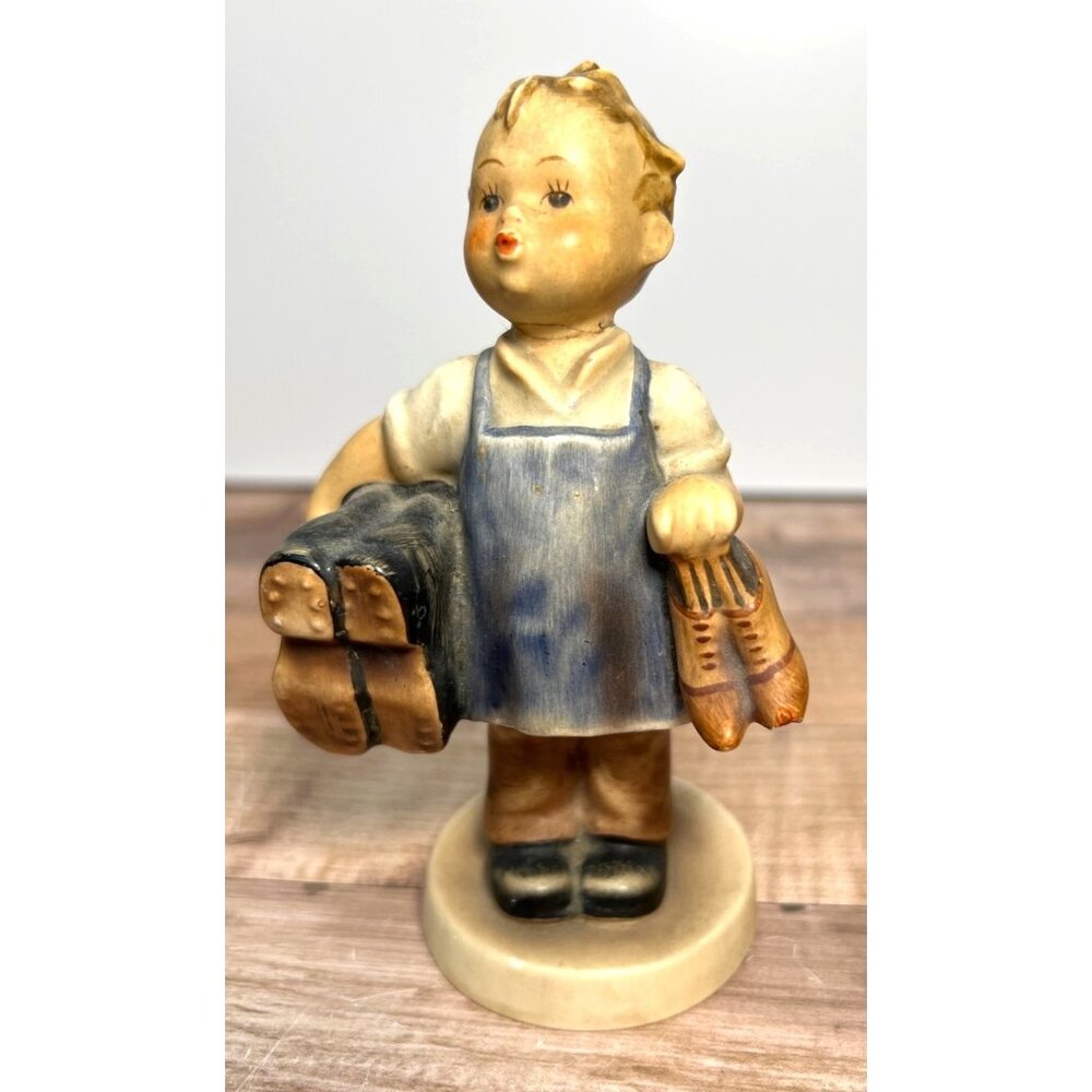 Vintage Western Germany Hummel Style Figurine Boy With Shoes Apron 6" Tall Handm